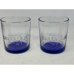 Set of 2 Tequila Corralejo 100% De Agave Low Ball Cocktail Glasses Cobalt Blue